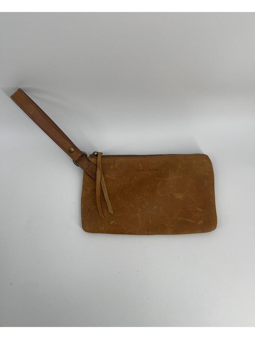 Brown Leather Wristlet Clutch Wallet Women’s Zip Pouch